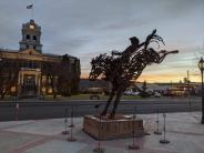 Roundabout Sculpture on Display in Plaza before being taken to its new home - picture by Lori Hooper