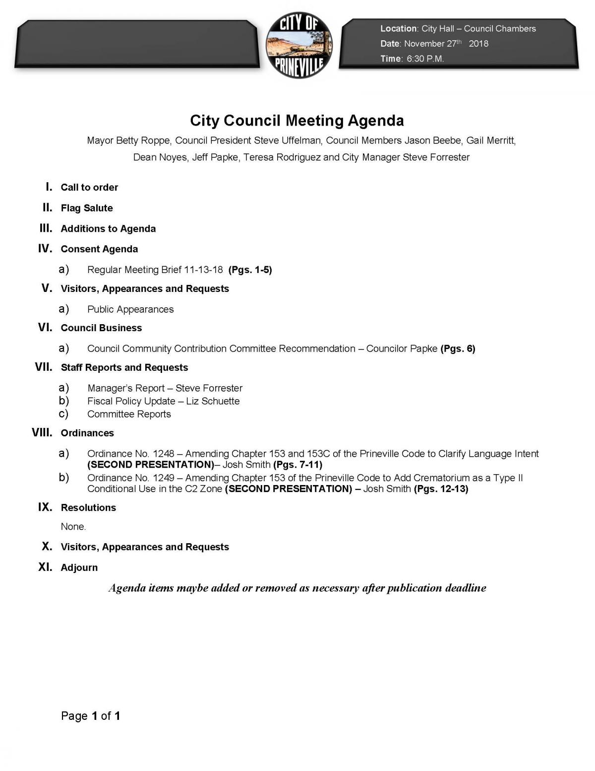 Council Agenda 11-27-18