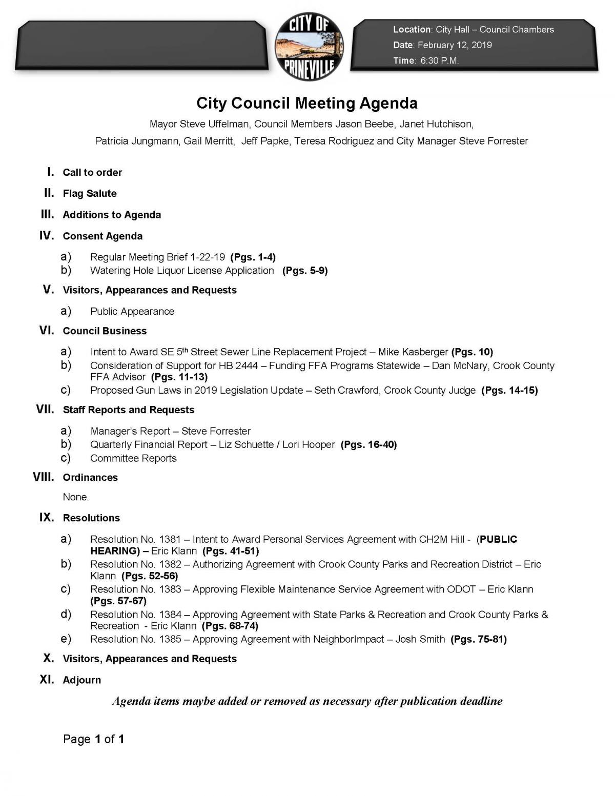 Meeting Agenda 2-12-19