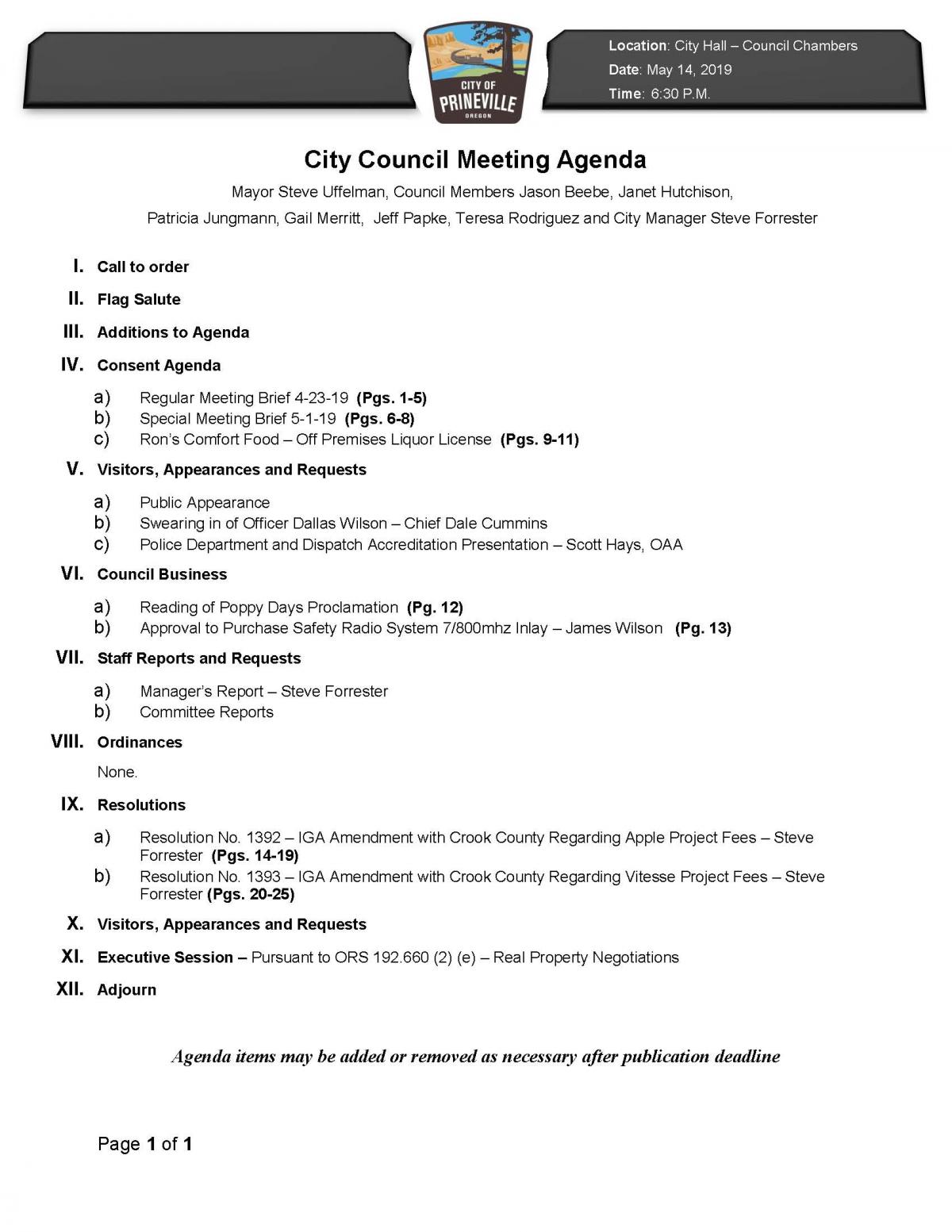 Council Agenda 5-14-19