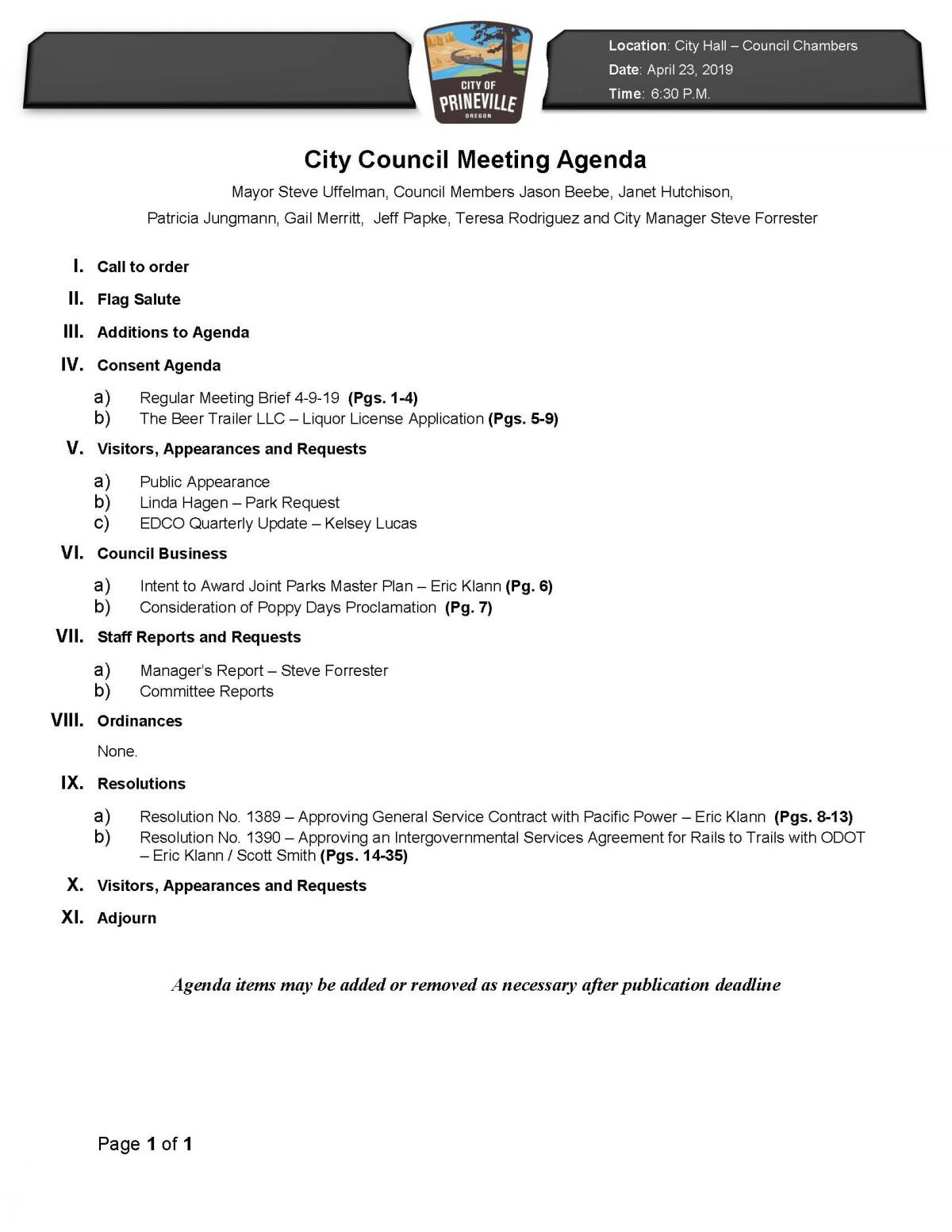 Council Agenda 4-23-19