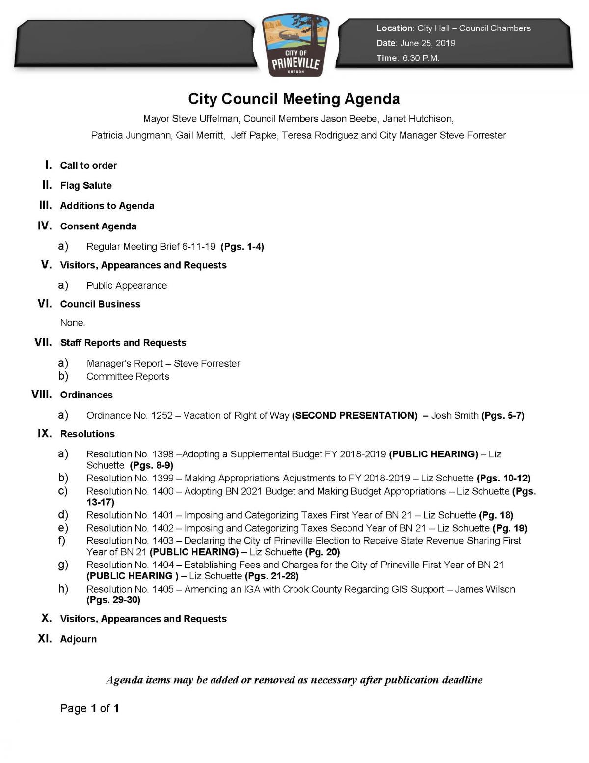 Council Agenda 6-25-19