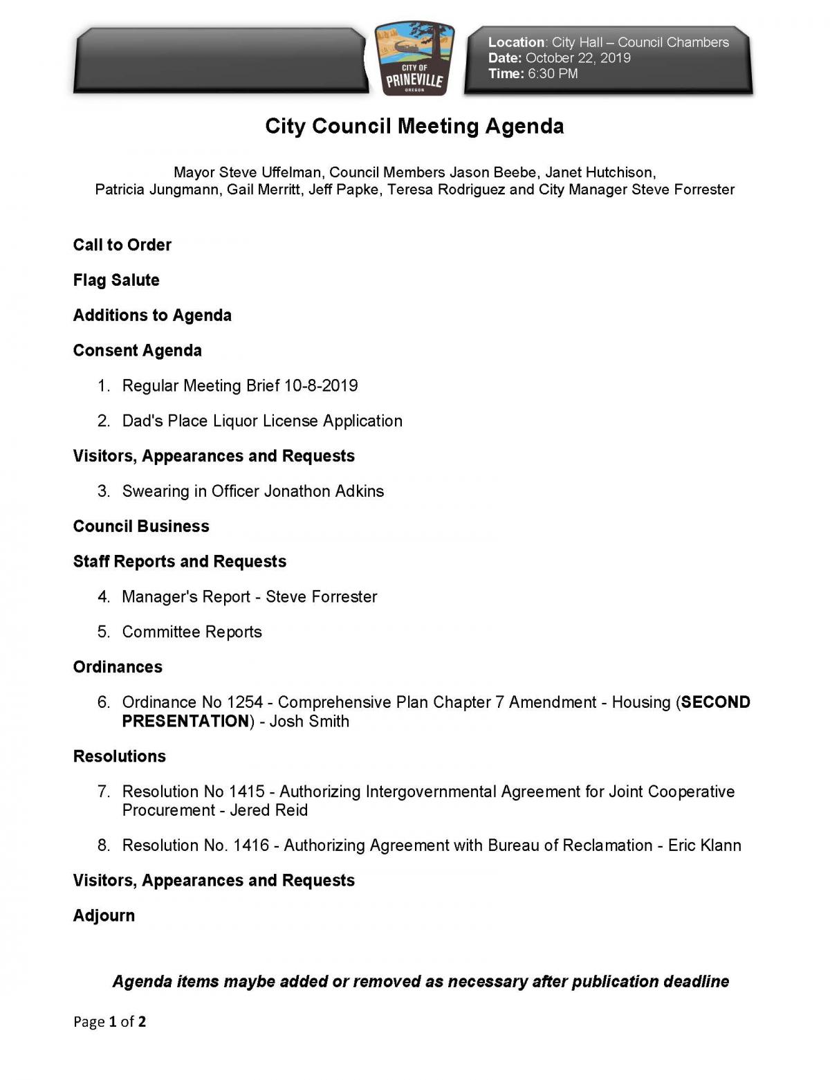 Council Agenda 10-22-19