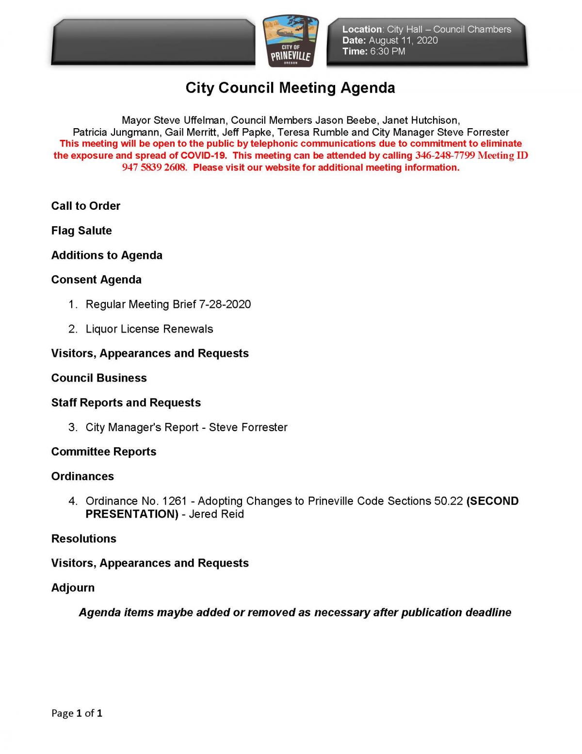 Council Agenda 8-11-2020