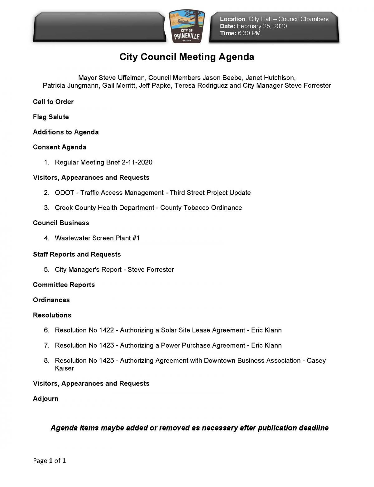 Council Meeting Agenda 2-25-2020