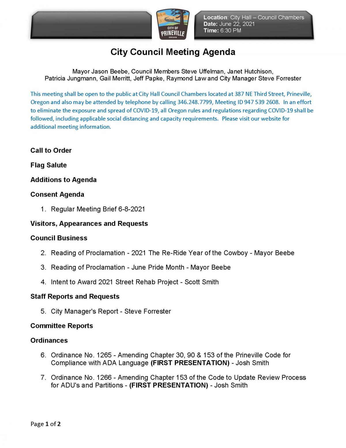 Council Agenda Page 1