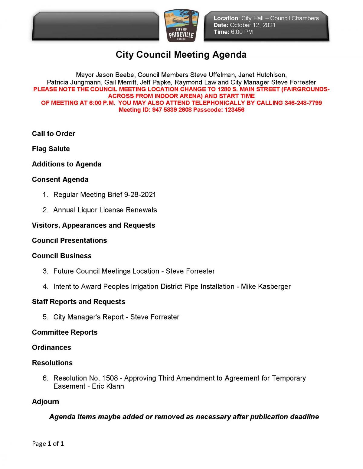 Council Agenda 10-12-2021