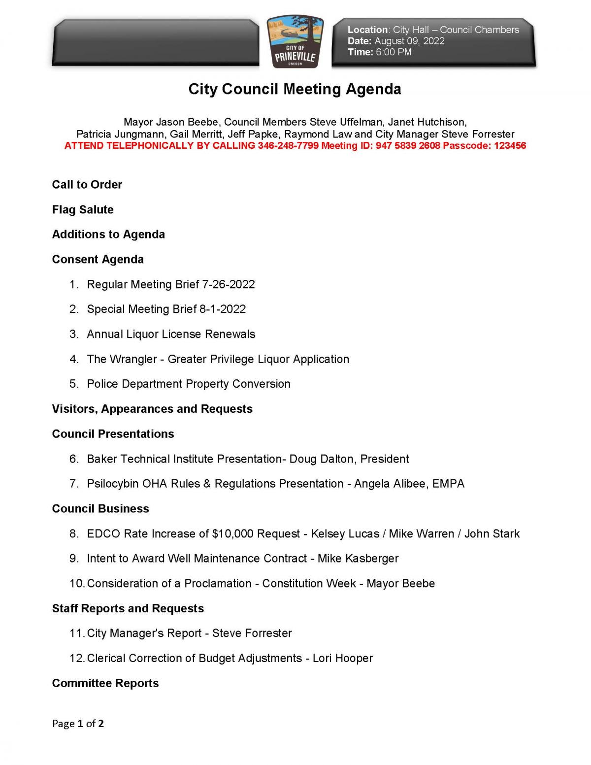 Page 1 - Council Agenda
