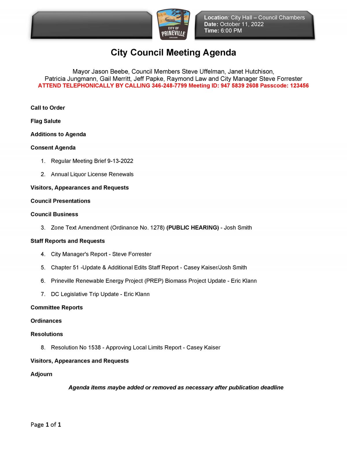 Council Agenda 10-11-2022