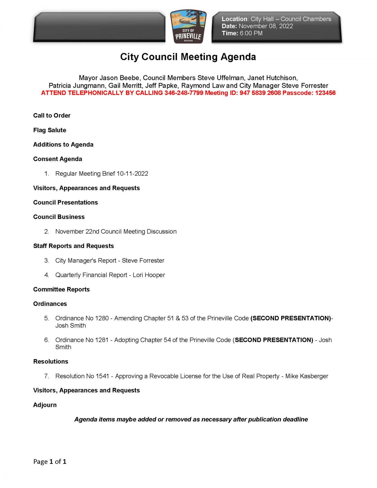 Council Agenda 11-8-2022