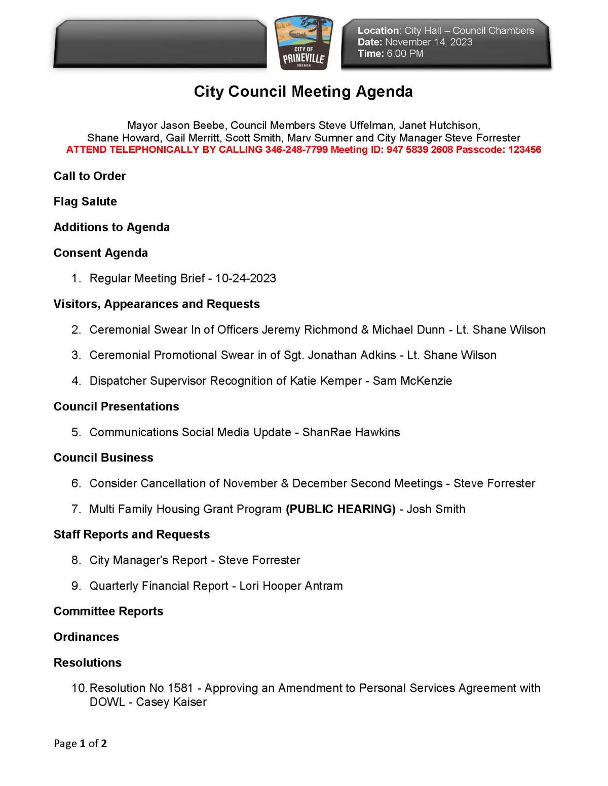 Council Agenda 11-14-2023