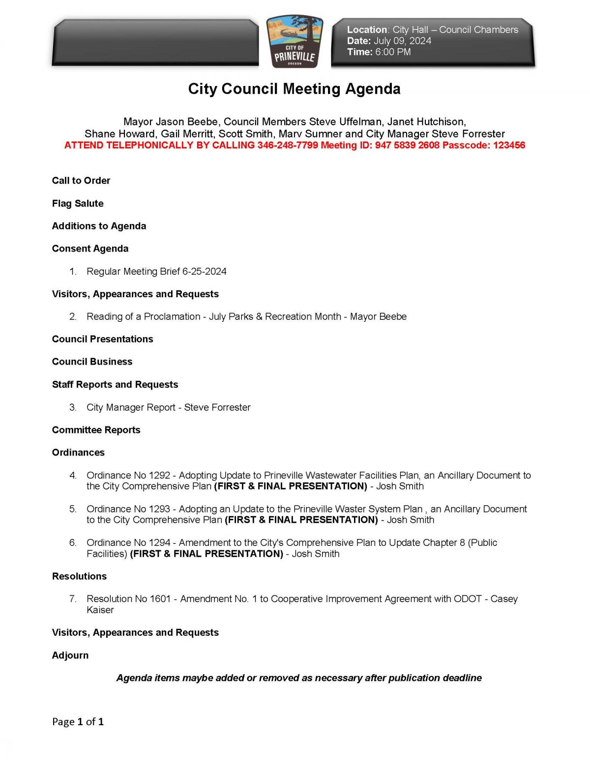 Council Agenda 7-9-2024
