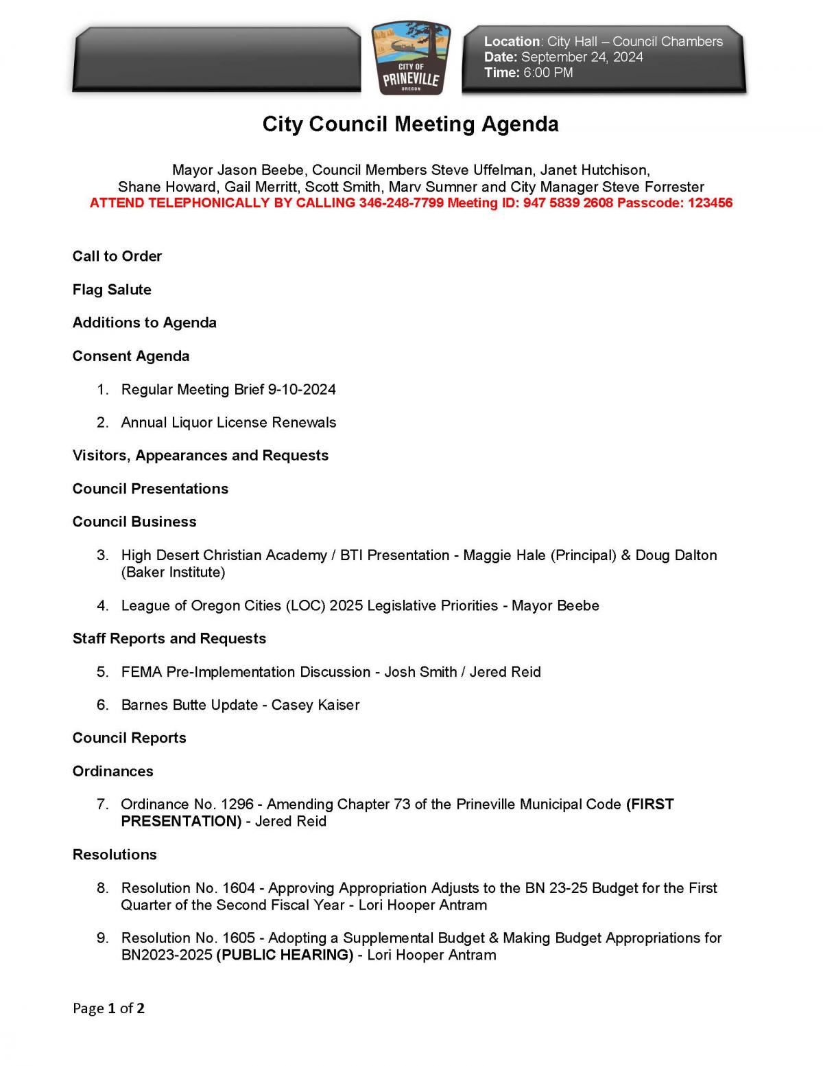 Page 1 Council Agenda
