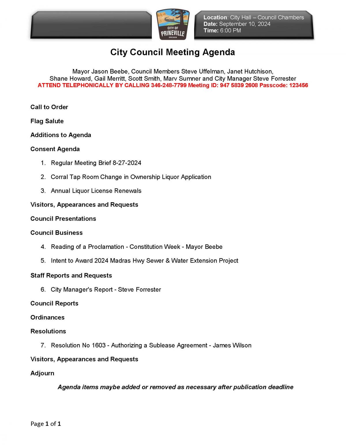 Council Agenda 9-10-2024