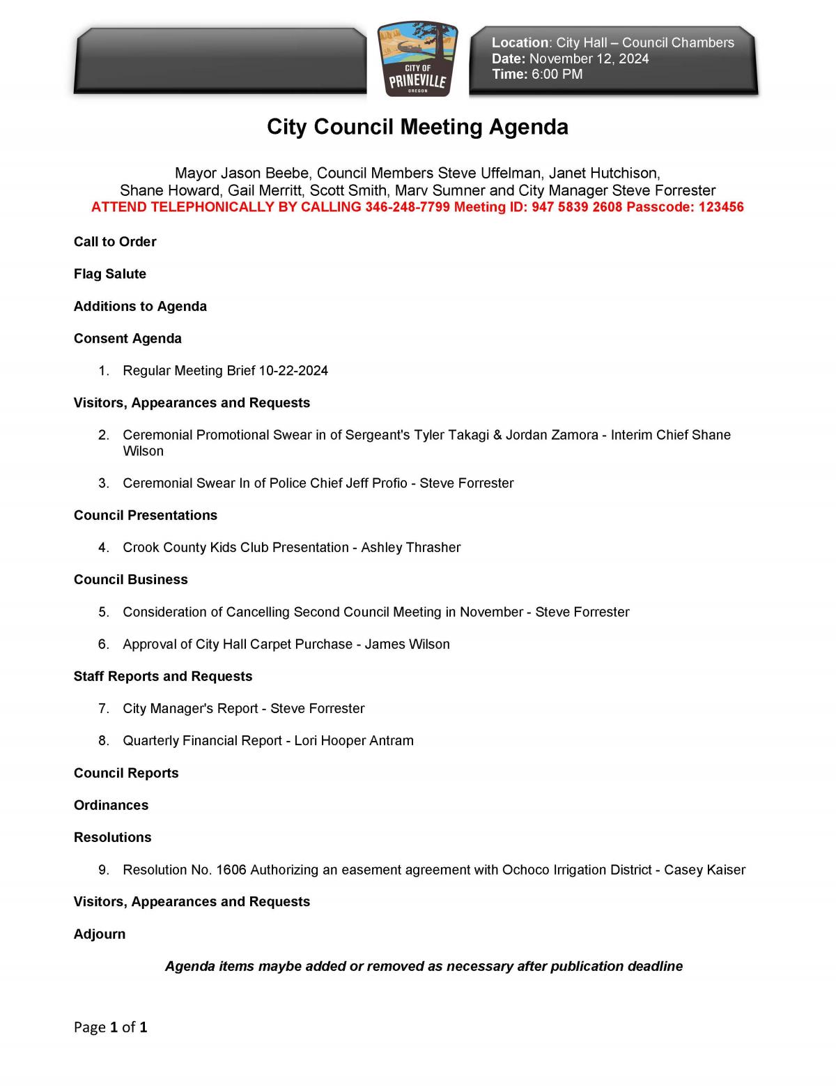 Council Agenda 11-12-2024