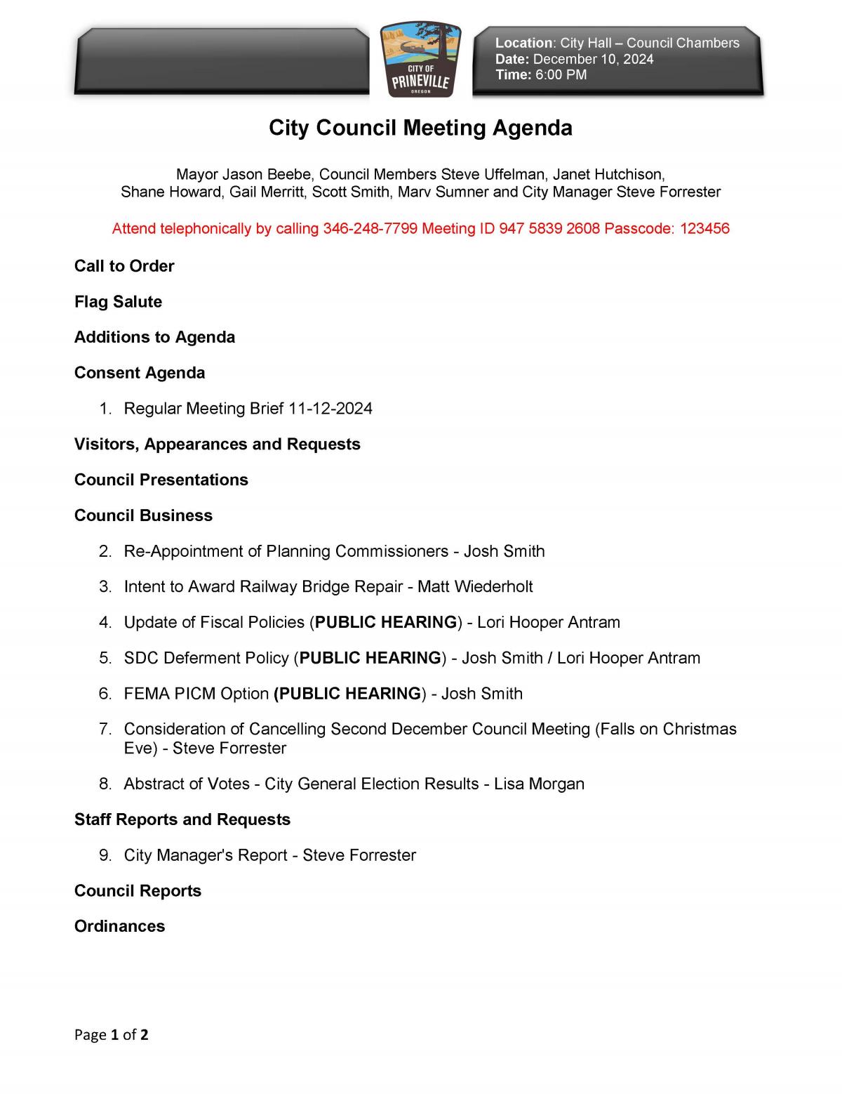 Council Agenda page 1