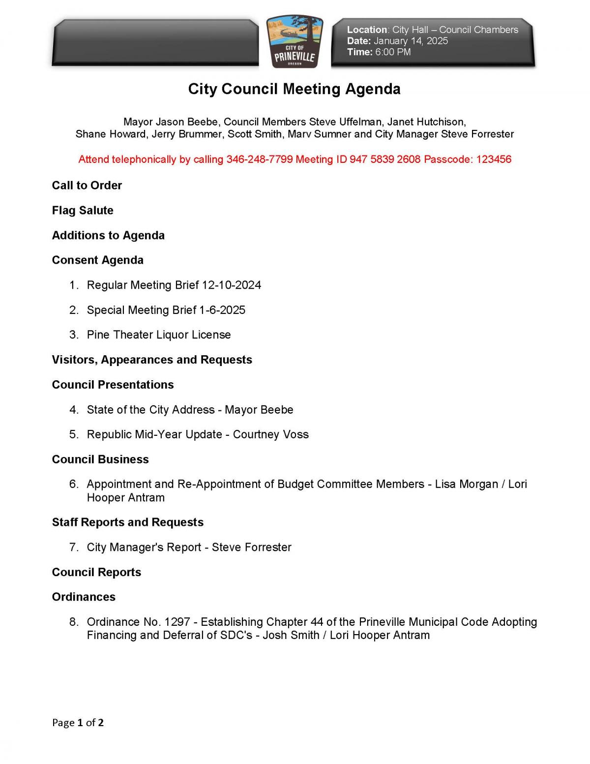 Council Agenda - Page 1