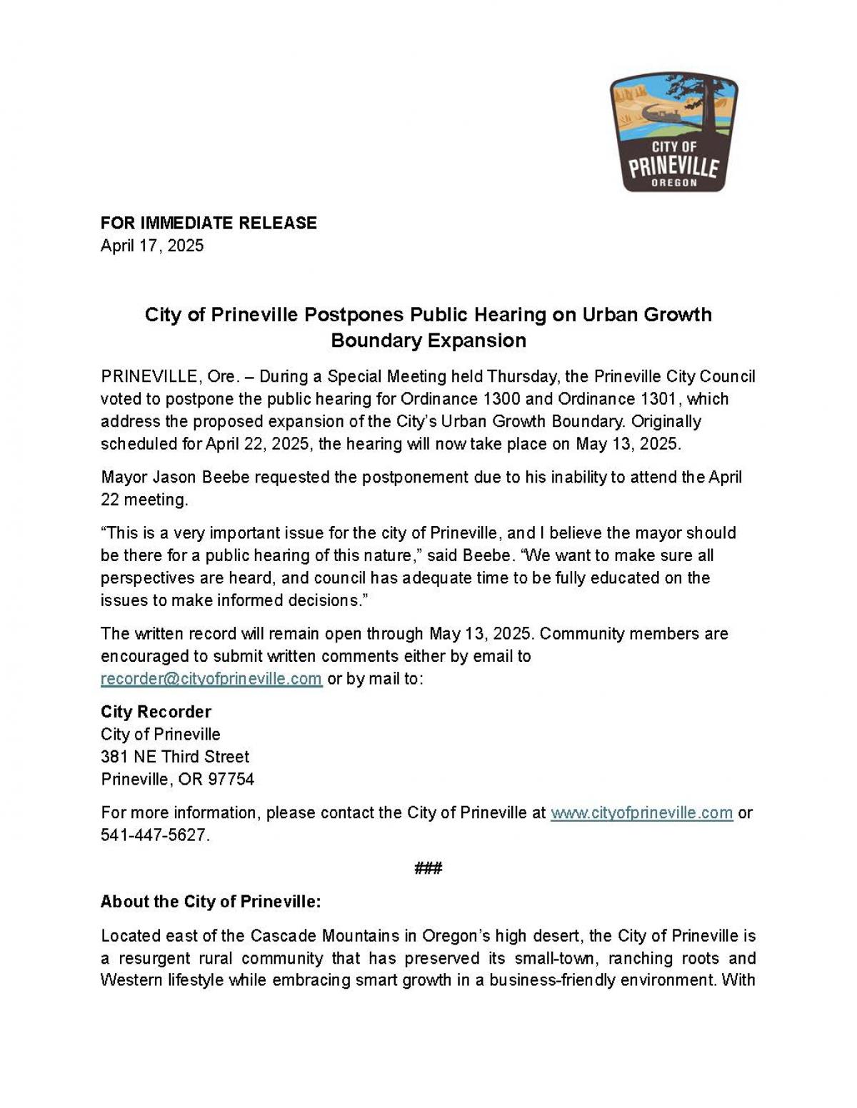 Page 1 - UGB Expansion Hearing Postponed 4-17-2025