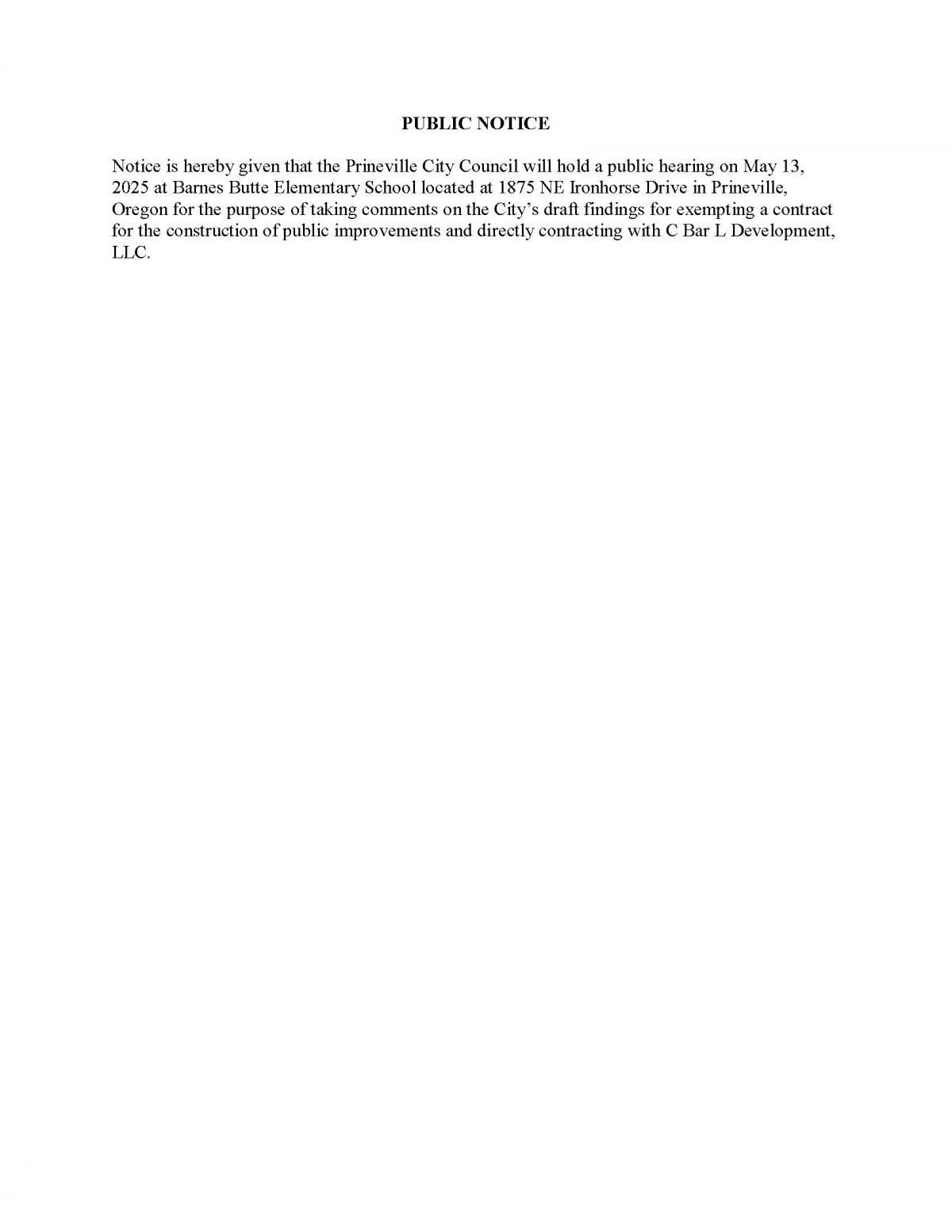 Public Hearing Notice - Ochoco Mill Improvements