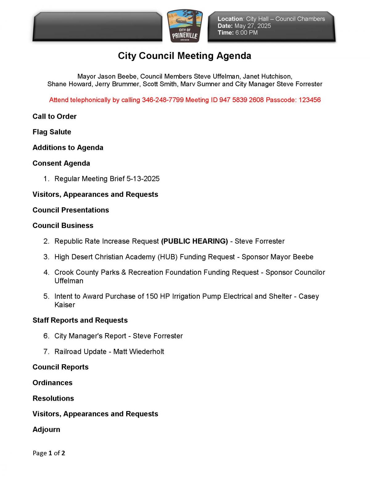 Council Agenda Page 1
