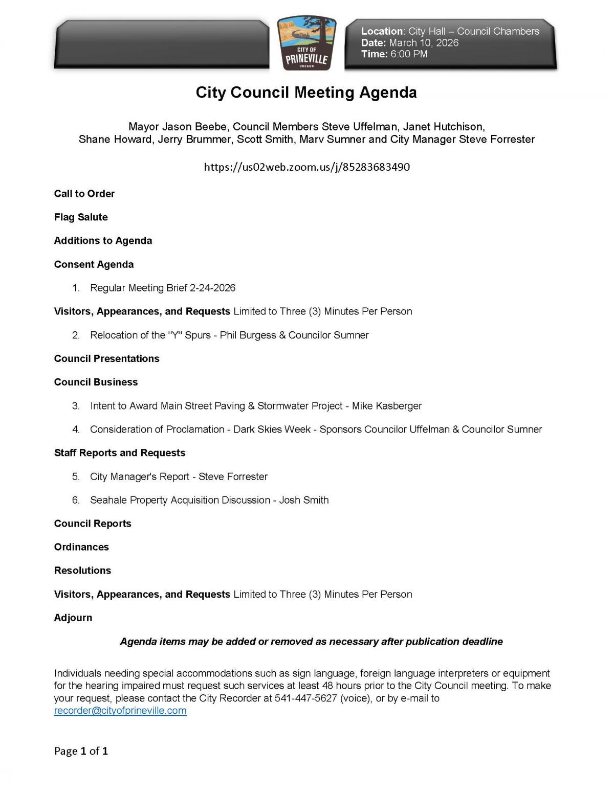 Council Agenda 3-10-2026