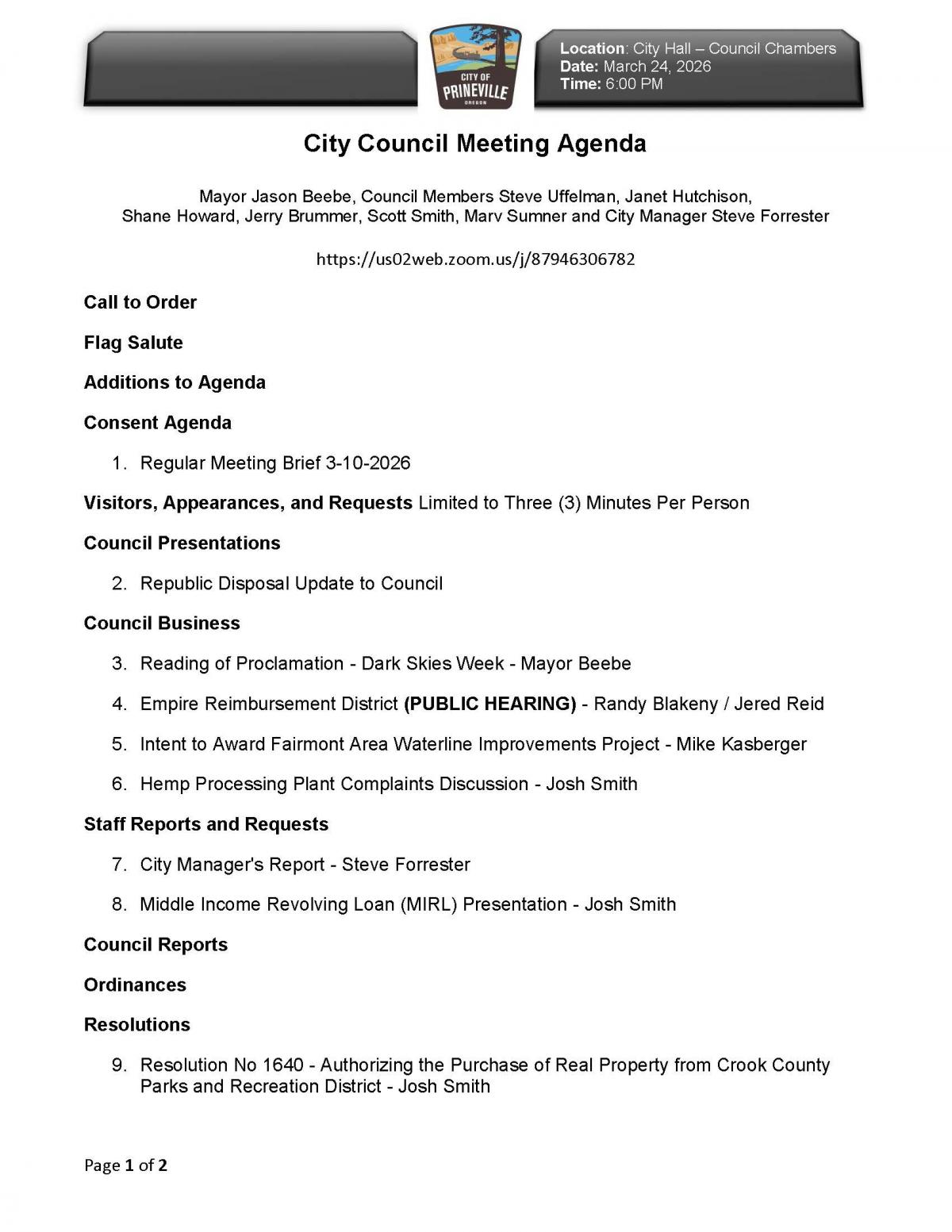 Council Agenda - Pg 1