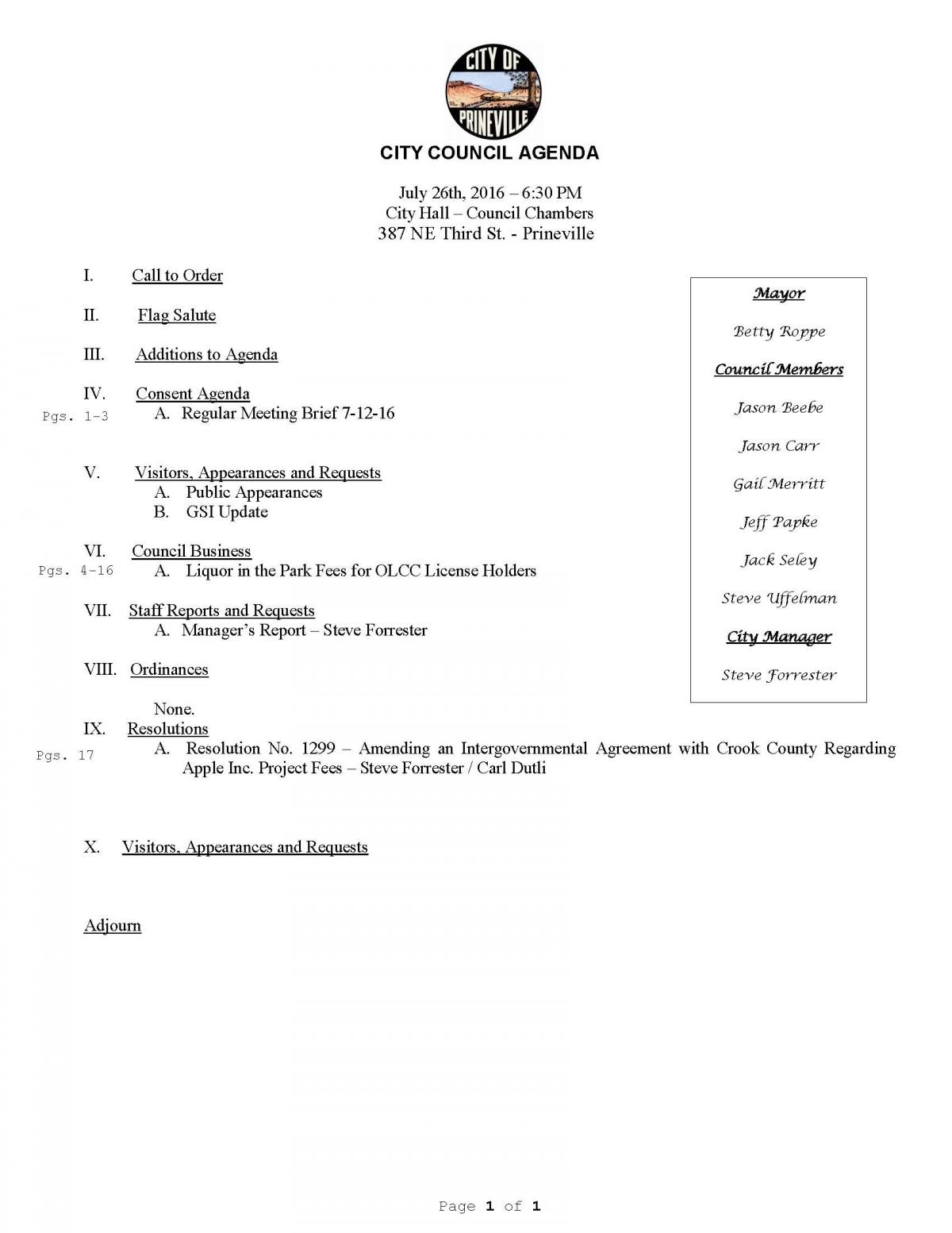 Council Agenda 7-26-16