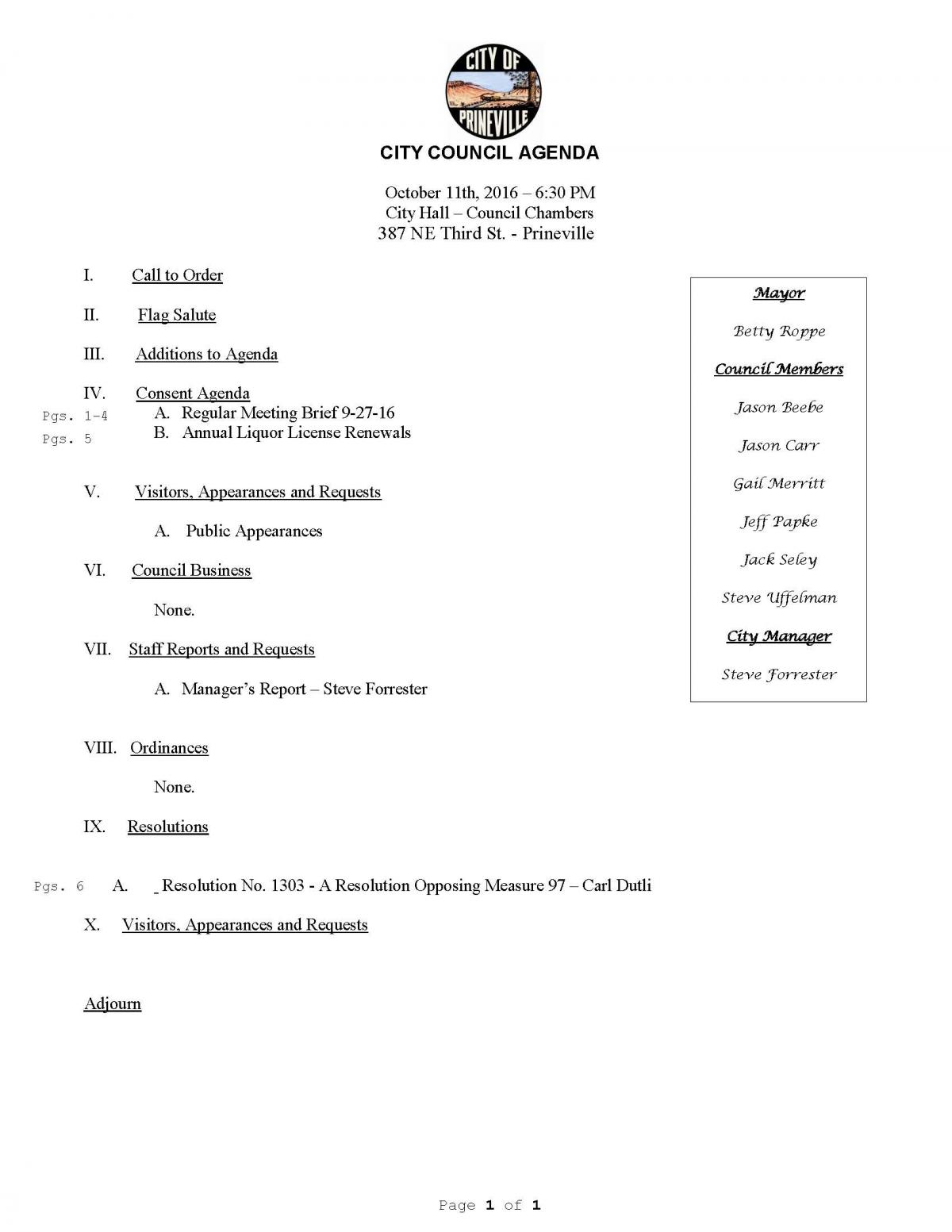 Council Agenda 10-11-16