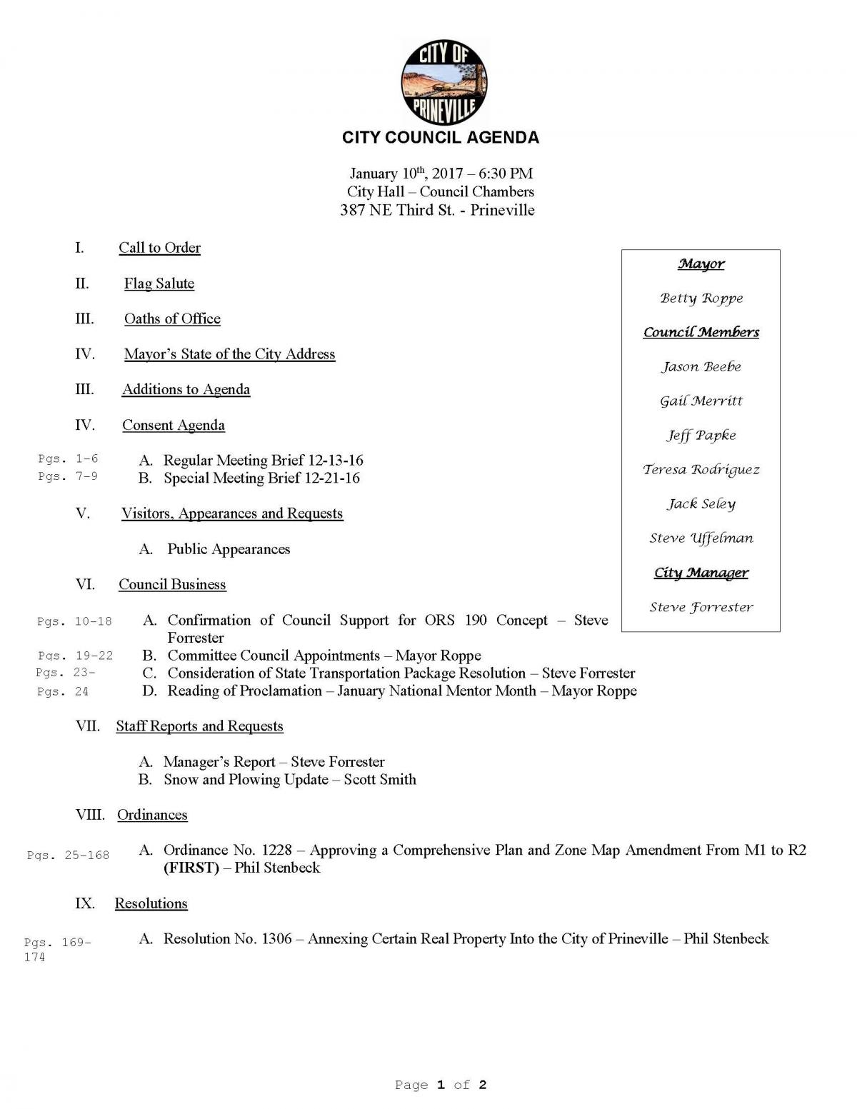 Council Agenda Pg 1 of 2