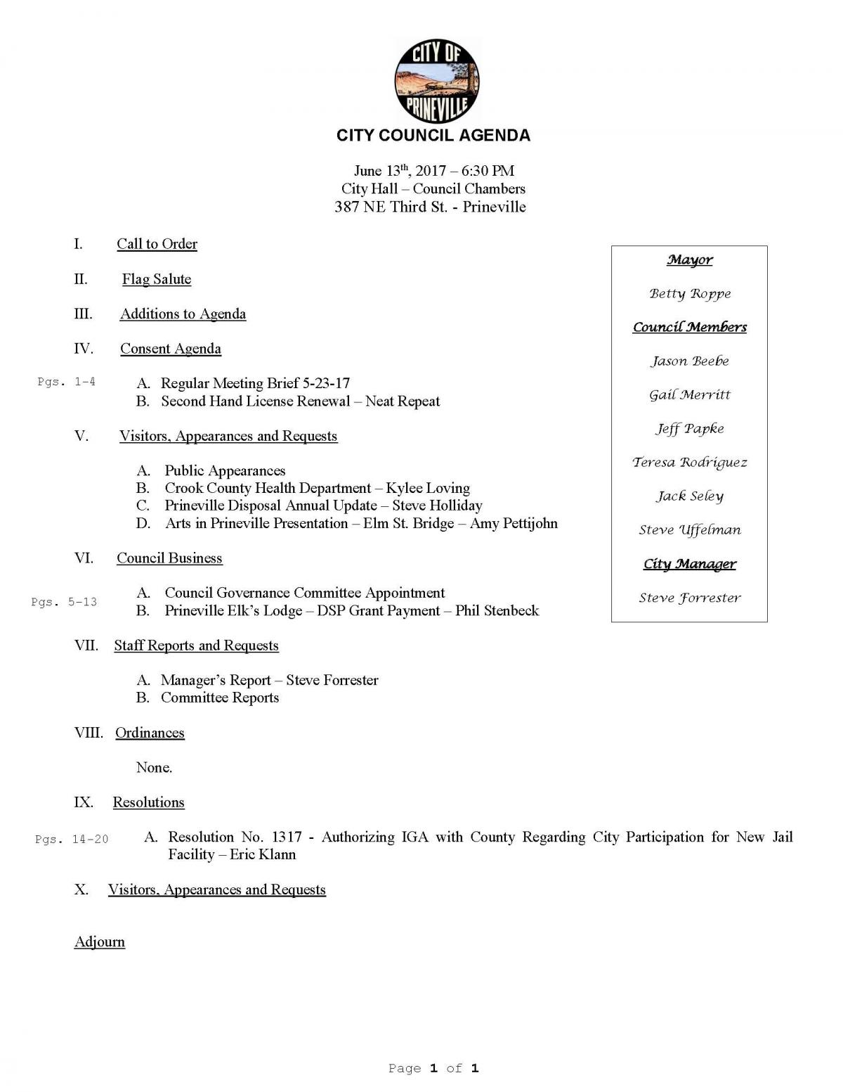 Council Agenda 6-13-17
