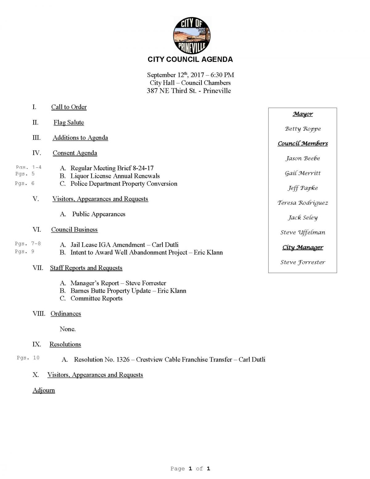 Council Agenda 9-12-17