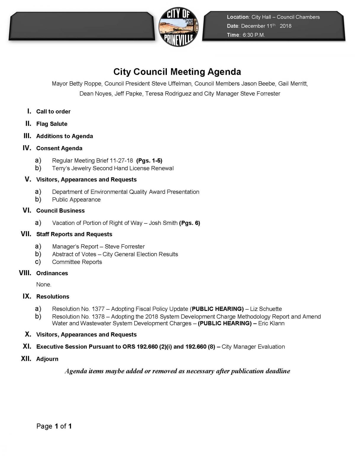 Council Agenda 12-11-18